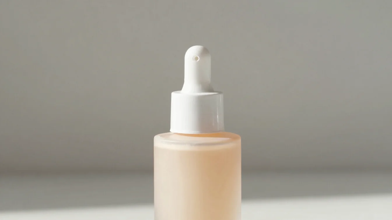 Close-up editorial photo of a single beauty product bottle with v